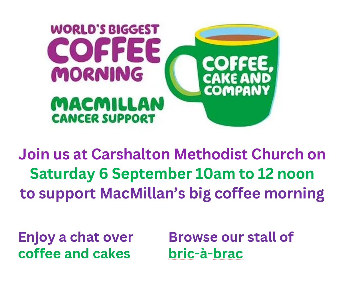 Poster for our coffee morning in aid of MacMillan Cancer Support
